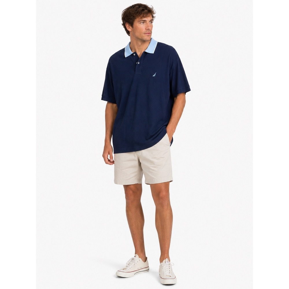 Nautica Polo Shirt Mens XXL Navy Blue Contrast Collar Short Sleeve Pique Classic